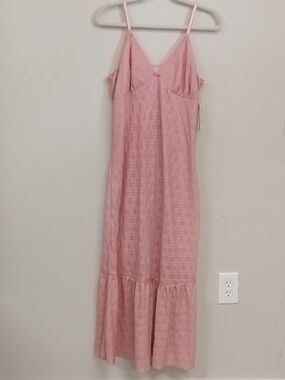 NWT No Boundaries Pink Lace-Trim Stretch Maxi Dress XL Bridesmaid Coquette Party
